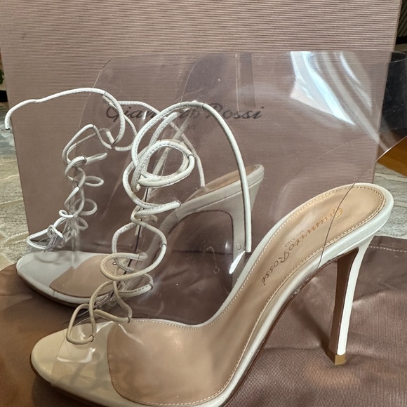 GIANVITO ROSSI HELMUT PVC WHITE LEATHER LACE UP ANKLE BOOTIES 35.5 - Picture 2 of 12